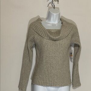 1.STATE Women's Ribbed Cowl-Neck Knit Sweater - Beige